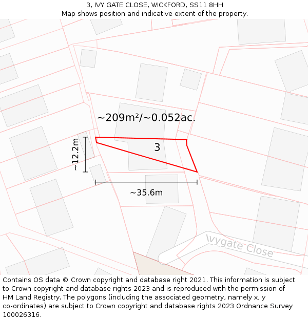 3, IVY GATE CLOSE, WICKFORD, SS11 8HH: Plot and title map