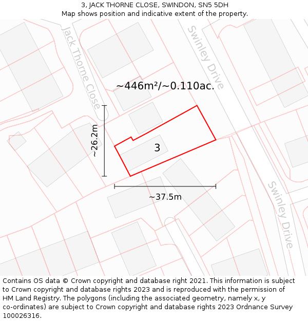 3, JACK THORNE CLOSE, SWINDON, SN5 5DH: Plot and title map