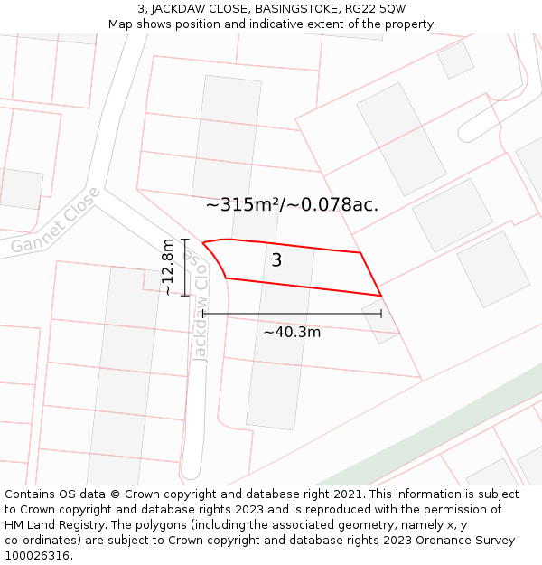3, JACKDAW CLOSE, BASINGSTOKE, RG22 5QW: Plot and title map