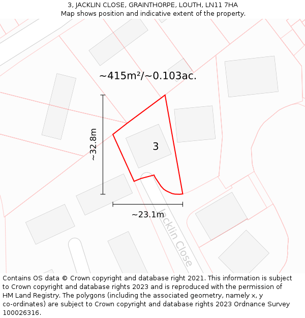 3, JACKLIN CLOSE, GRAINTHORPE, LOUTH, LN11 7HA: Plot and title map