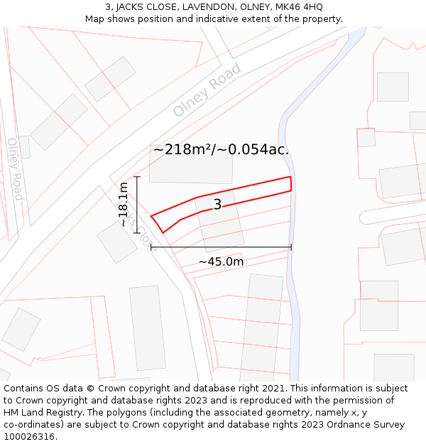 3, JACKS CLOSE, LAVENDON, OLNEY, MK46 4HQ: Plot and title map