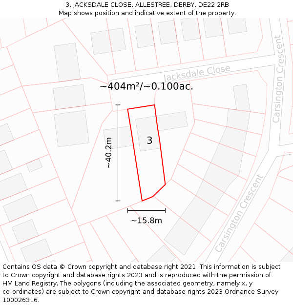 3, JACKSDALE CLOSE, ALLESTREE, DERBY, DE22 2RB: Plot and title map