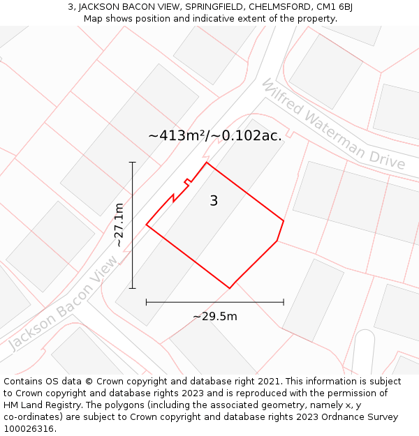 3, JACKSON BACON VIEW, SPRINGFIELD, CHELMSFORD, CM1 6BJ: Plot and title map