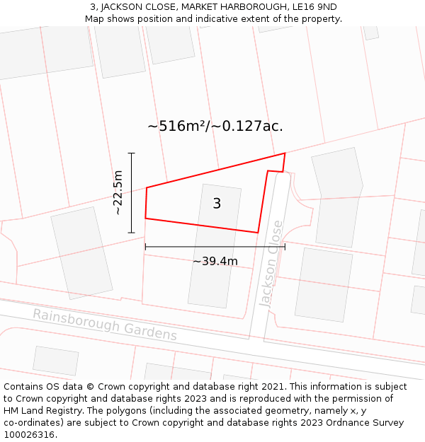 3, JACKSON CLOSE, MARKET HARBOROUGH, LE16 9ND: Plot and title map