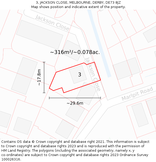 3, JACKSON CLOSE, MELBOURNE, DERBY, DE73 8JZ: Plot and title map