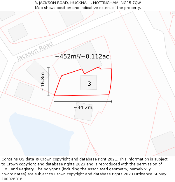 3, JACKSON ROAD, HUCKNALL, NOTTINGHAM, NG15 7QW: Plot and title map