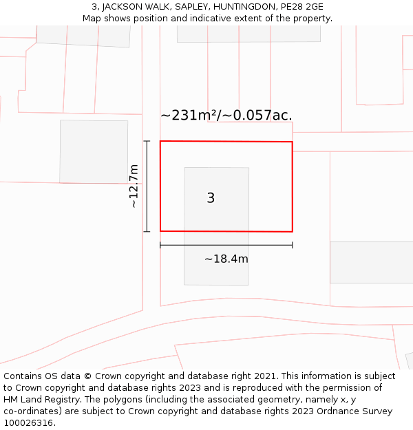3, JACKSON WALK, SAPLEY, HUNTINGDON, PE28 2GE: Plot and title map