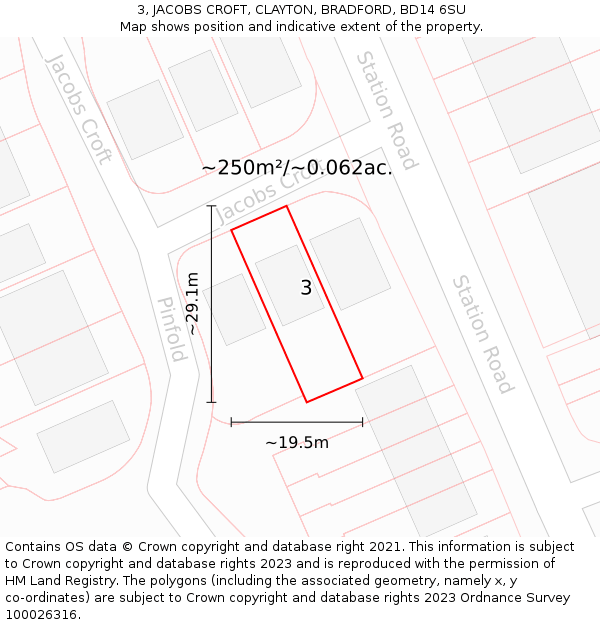 3, JACOBS CROFT, CLAYTON, BRADFORD, BD14 6SU: Plot and title map