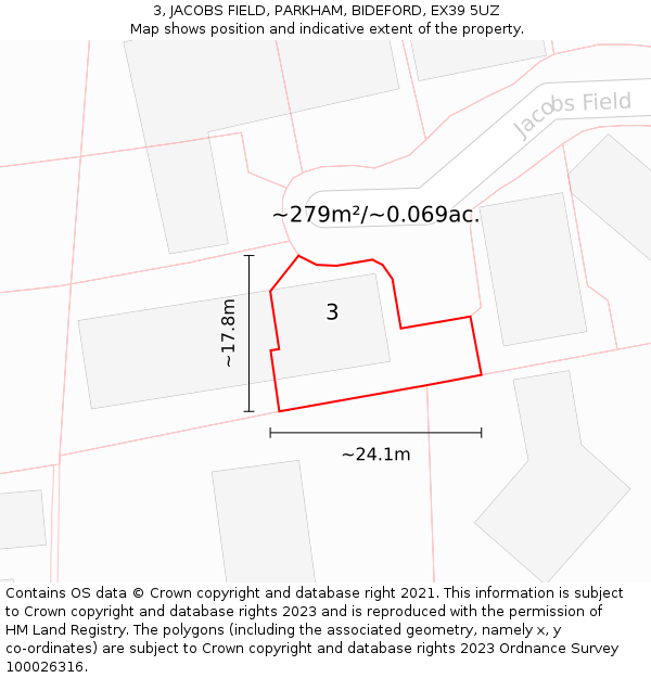 3, JACOBS FIELD, PARKHAM, BIDEFORD, EX39 5UZ: Plot and title map