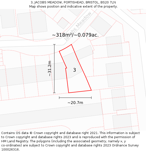 3, JACOBS MEADOW, PORTISHEAD, BRISTOL, BS20 7LN: Plot and title map