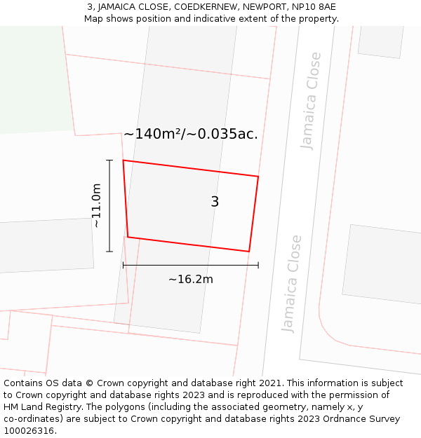 3, JAMAICA CLOSE, COEDKERNEW, NEWPORT, NP10 8AE: Plot and title map