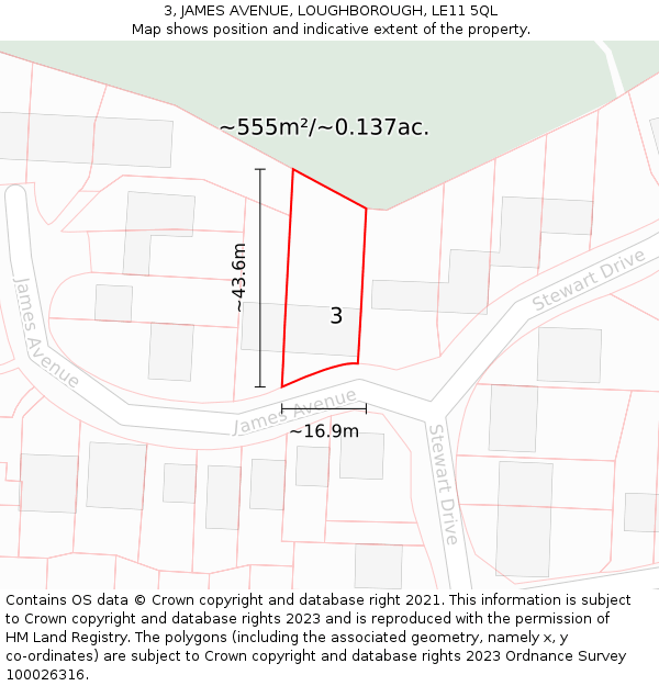 3, JAMES AVENUE, LOUGHBOROUGH, LE11 5QL: Plot and title map