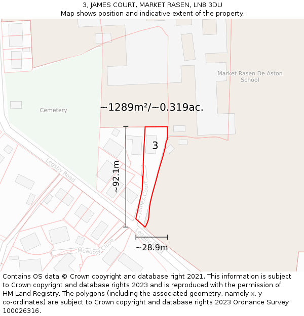 3, JAMES COURT, MARKET RASEN, LN8 3DU: Plot and title map