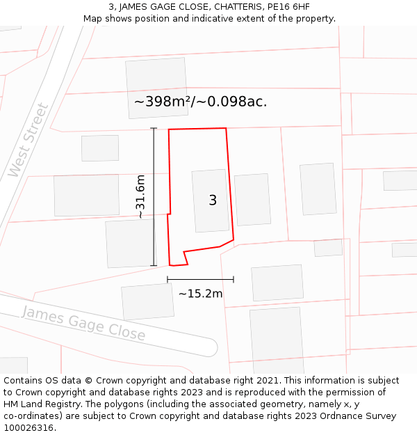 3, JAMES GAGE CLOSE, CHATTERIS, PE16 6HF: Plot and title map