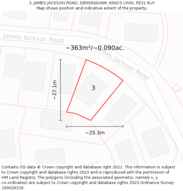 3, JAMES JACKSON ROAD, DERSINGHAM, KING'S LYNN, PE31 6UY: Plot and title map