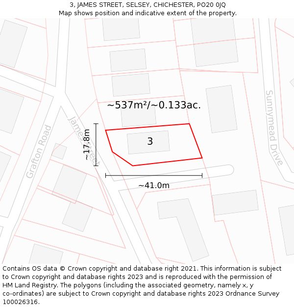 3, JAMES STREET, SELSEY, CHICHESTER, PO20 0JQ: Plot and title map