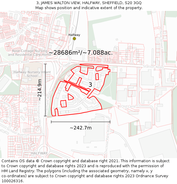 3, JAMES WALTON VIEW, HALFWAY, SHEFFIELD, S20 3GQ: Plot and title map