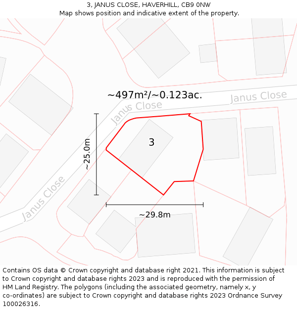 3, JANUS CLOSE, HAVERHILL, CB9 0NW: Plot and title map