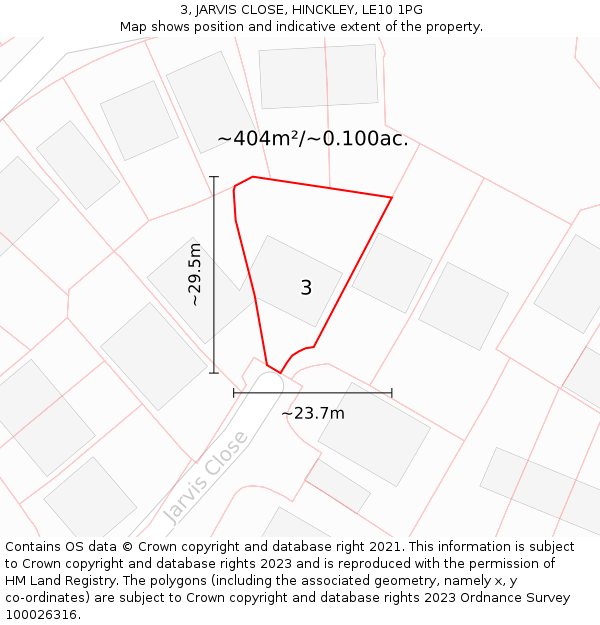 3, JARVIS CLOSE, HINCKLEY, LE10 1PG: Plot and title map