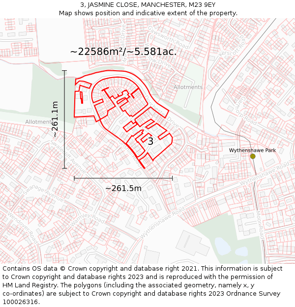 3, JASMINE CLOSE, MANCHESTER, M23 9EY: Plot and title map