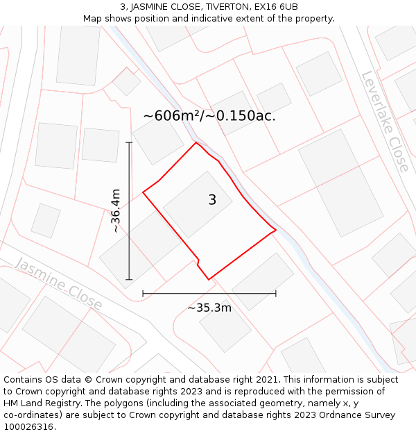 3, JASMINE CLOSE, TIVERTON, EX16 6UB: Plot and title map
