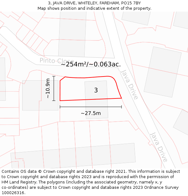 3, JAVA DRIVE, WHITELEY, FAREHAM, PO15 7BY: Plot and title map