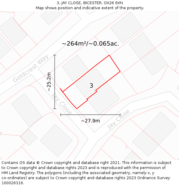 3, JAY CLOSE, BICESTER, OX26 6XN: Plot and title map