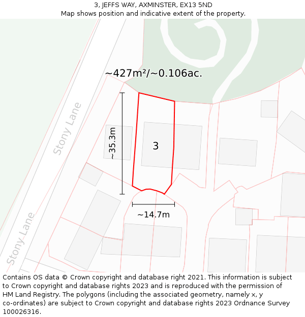 3, JEFFS WAY, AXMINSTER, EX13 5ND: Plot and title map