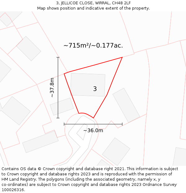 3, JELLICOE CLOSE, WIRRAL, CH48 2LF: Plot and title map