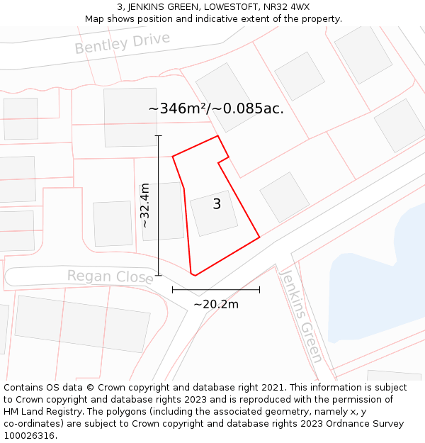 3, JENKINS GREEN, LOWESTOFT, NR32 4WX: Plot and title map