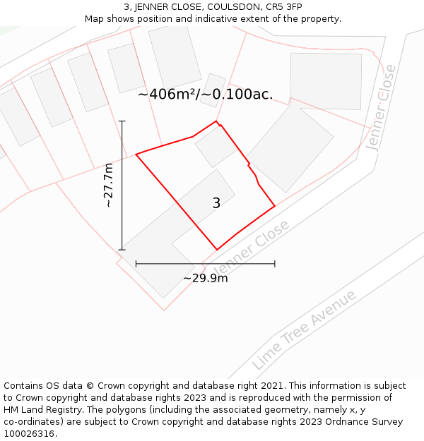 3, JENNER CLOSE, COULSDON, CR5 3FP: Plot and title map