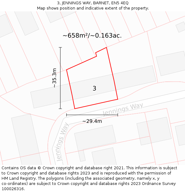3, JENNINGS WAY, BARNET, EN5 4EQ: Plot and title map