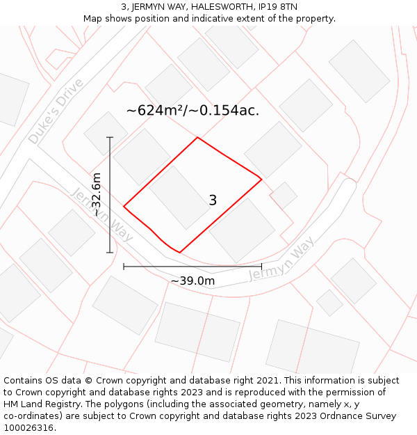3, JERMYN WAY, HALESWORTH, IP19 8TN: Plot and title map