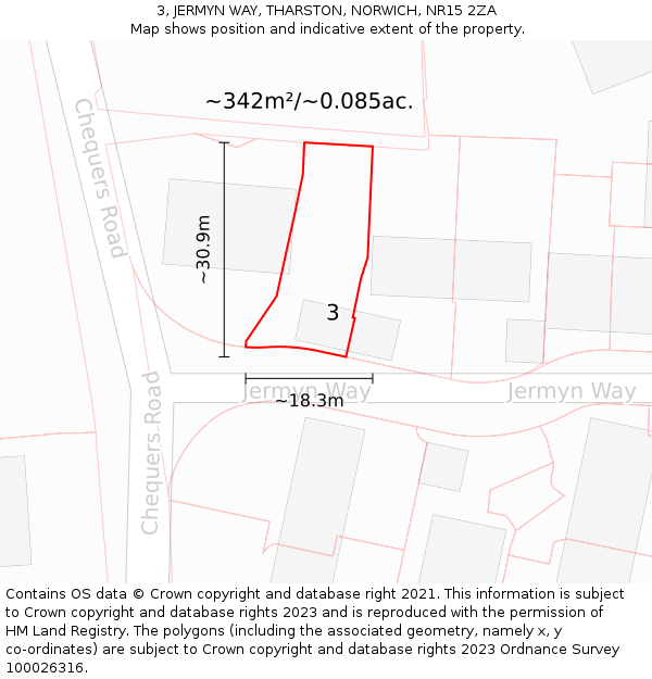 3, JERMYN WAY, THARSTON, NORWICH, NR15 2ZA: Plot and title map