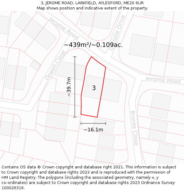 3, JEROME ROAD, LARKFIELD, AYLESFORD, ME20 6UR: Plot and title map