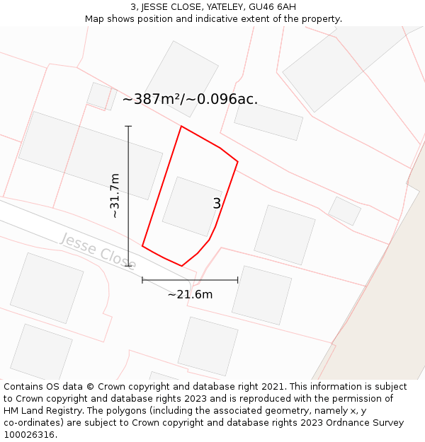 3, JESSE CLOSE, YATELEY, GU46 6AH: Plot and title map