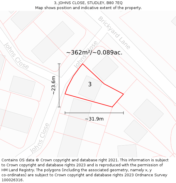 3, JOHNS CLOSE, STUDLEY, B80 7EQ: Plot and title map