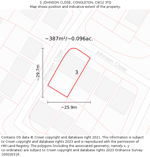 3, JOHNSON CLOSE, CONGLETON, CW12 3TQ: Plot and title map