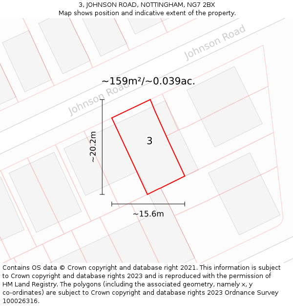 3, JOHNSON ROAD, NOTTINGHAM, NG7 2BX: Plot and title map