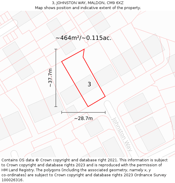 3, JOHNSTON WAY, MALDON, CM9 6XZ: Plot and title map