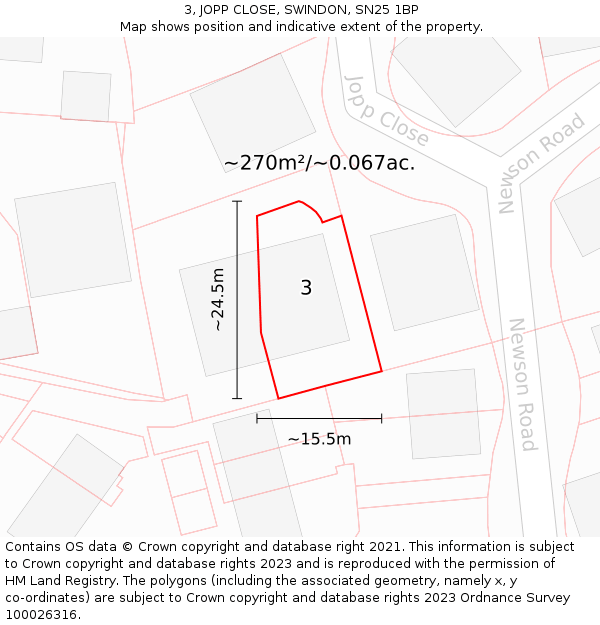 3, JOPP CLOSE, SWINDON, SN25 1BP: Plot and title map