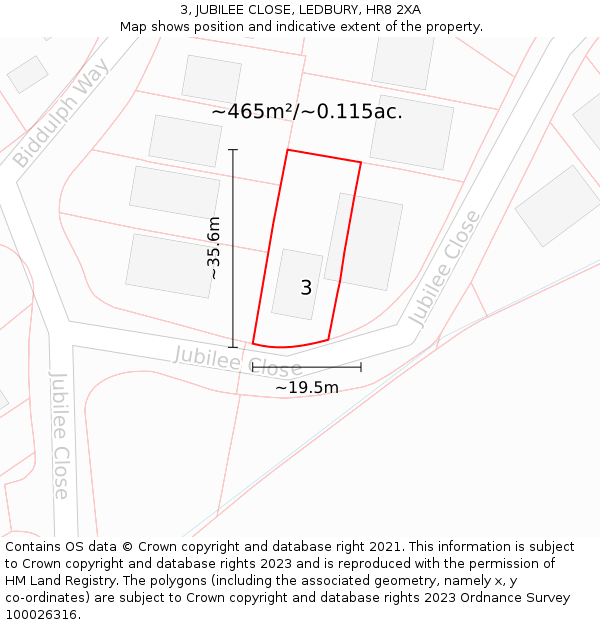 3, JUBILEE CLOSE, LEDBURY, HR8 2XA: Plot and title map