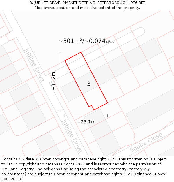 3, JUBILEE DRIVE, MARKET DEEPING, PETERBOROUGH, PE6 8FT: Plot and title map