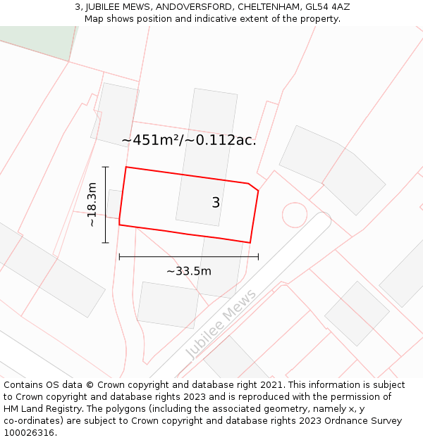 3, JUBILEE MEWS, ANDOVERSFORD, CHELTENHAM, GL54 4AZ: Plot and title map