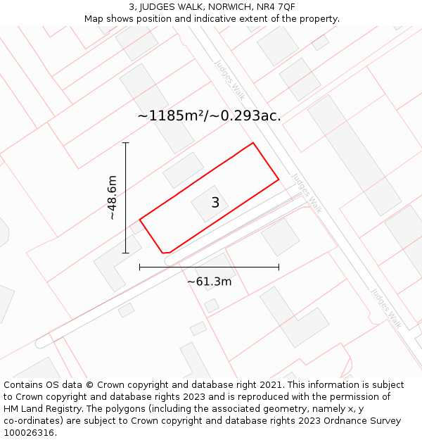 3, JUDGES WALK, NORWICH, NR4 7QF: Plot and title map
