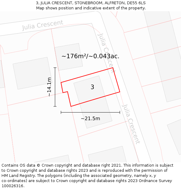 3, JULIA CRESCENT, STONEBROOM, ALFRETON, DE55 6LS: Plot and title map