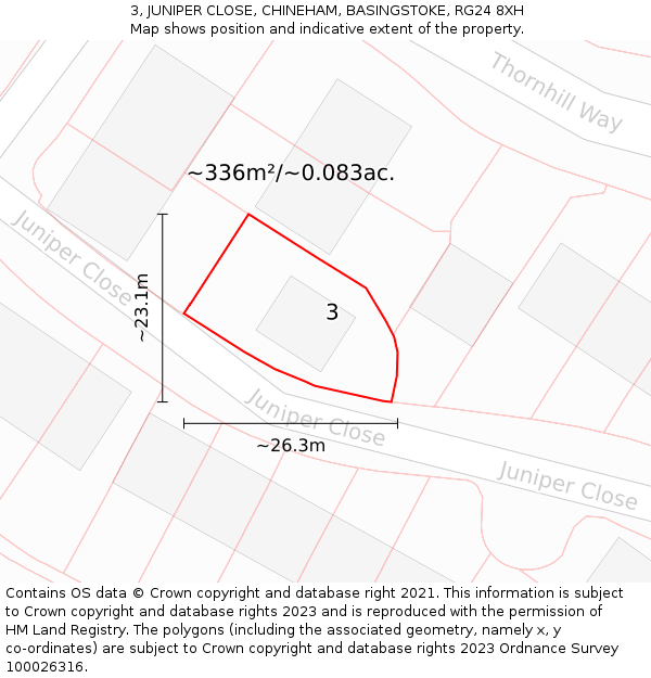 3, JUNIPER CLOSE, CHINEHAM, BASINGSTOKE, RG24 8XH: Plot and title map