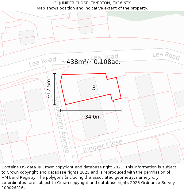 3, JUNIPER CLOSE, TIVERTON, EX16 6TX: Plot and title map
