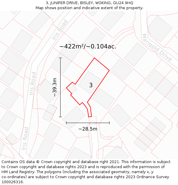 3, JUNIPER DRIVE, BISLEY, WOKING, GU24 9HQ: Plot and title map