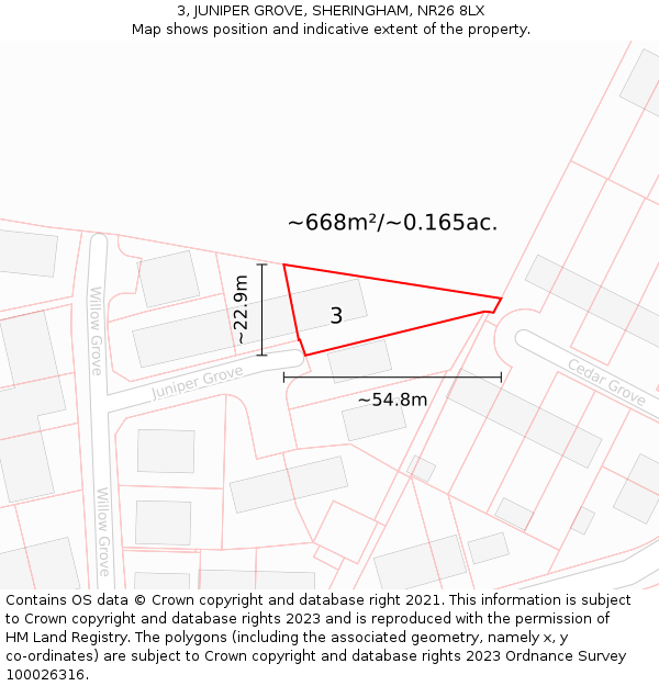 3, JUNIPER GROVE, SHERINGHAM, NR26 8LX: Plot and title map